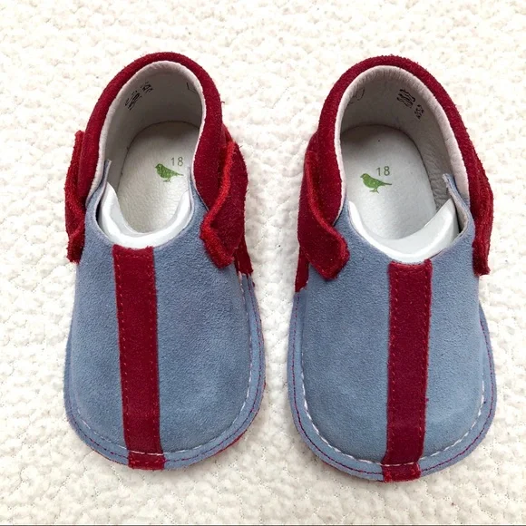 Pipit Suede Stripe Baby Shoes Sky-Red Size 3 - Picture 2 of 11